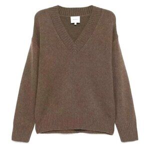 Reformation Jadey Cashmere Oversized V-Neck Sweater in Brown